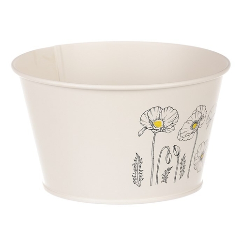 Obal kovový - nízký, motiv kvetoucího máku, krémový