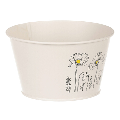 Obal kovový - nízký, motiv kvetoucího máku, krémový