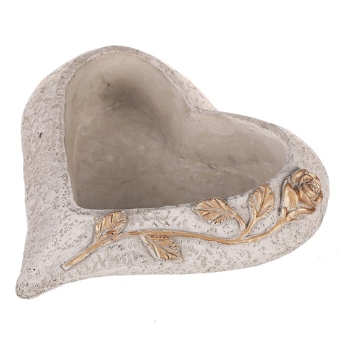 Obal pietní na květiny - betonový, šedé srdce se zlatou růží, větší