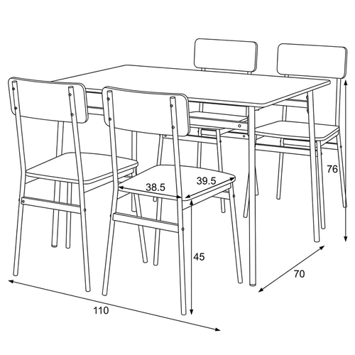 Jídelní set s 4 židlemi, 110x70x76cm, mdf, old wood, AUT-O2155 OLW2