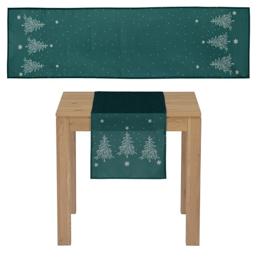 Ubrus - běhoun, motiv se stromky, 100% polyester, 40 x 150 cm, zelený