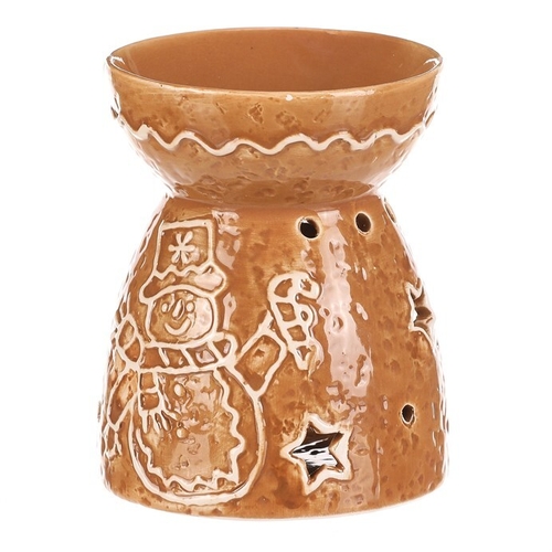 Aromalampa perníková - keramika, se sněhulákem, hnědá