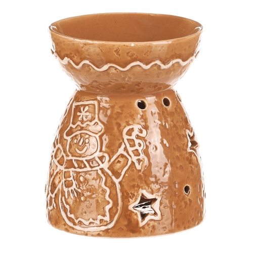 Aromalampa perníková - keramika, se sněhulákem, hnědá