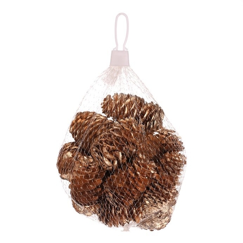 Šišky - pravé smrkové, zlatě barvené, cena za balení (18 ks)