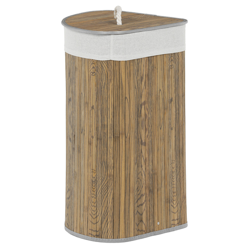 Koš prádelní - bambusový, rohový s víkem, tmavě šedý