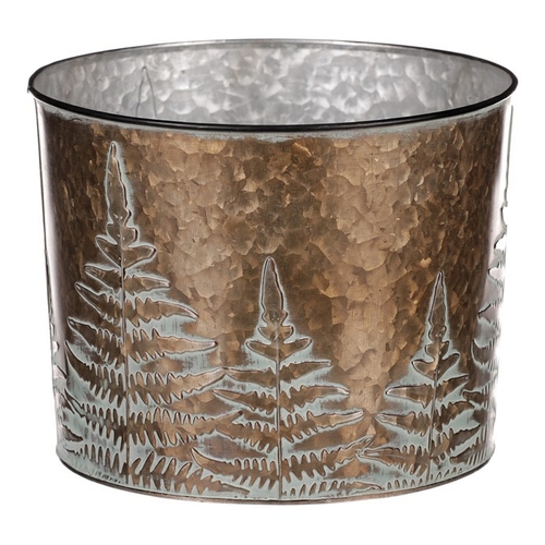 Obal z kovu na květiny, v  měděné barvě s kapradím.