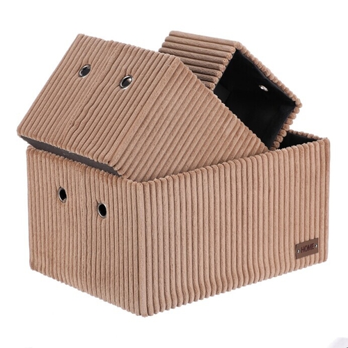 Koš regálový - manšestrový potah, hnědý, cena za sadu 3 ks