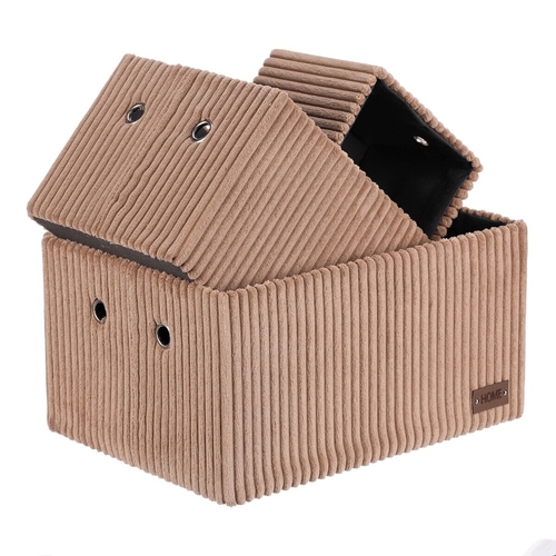 Koš regálový - manšestrový potah, hnědý, cena za sadu 3 ks