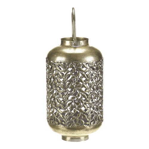 Svícen kovový - přenosná lucerna, rostlinný dekor, zlatý