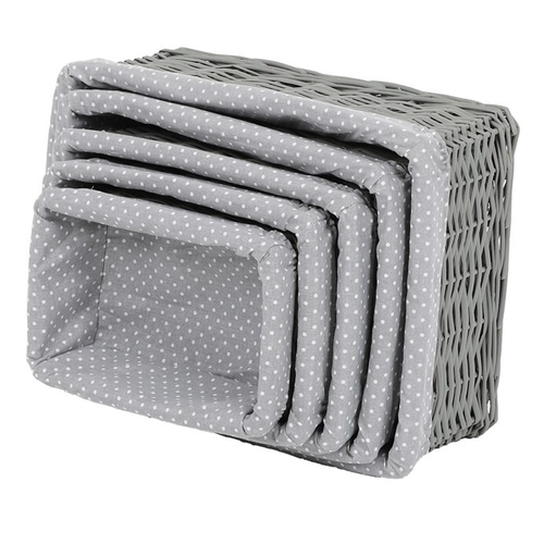 Koš regálový - proutěný, šedý s látkou, cena za sadu 5 ks