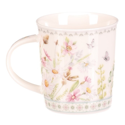 Hrnek malovaný - porcelán, dárková dóza, motiv rozkvetlé louky