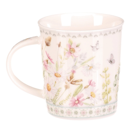 Hrnek malovaný - porcelán, dárková dóza, motiv rozkvetlé louky