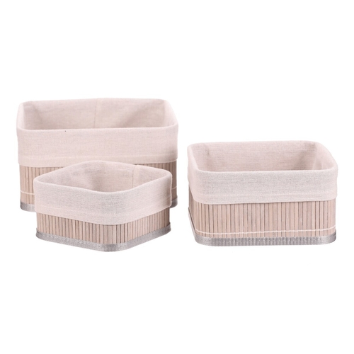 Koš regálový - bambus, šedý, cena za sadu 3 ks