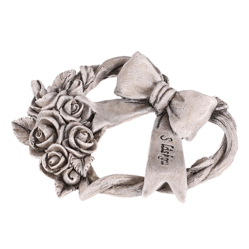 Srdce se stuhou a mašlí - pietní, polyresin, šedá