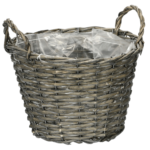 Košík proutěný - obal na květiny, kulatý, šedý