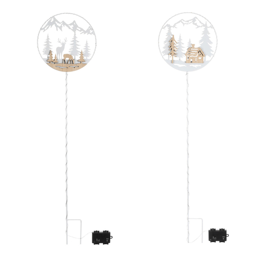 Zápich s LED - 100 cm, kov a bambus, časovač, mix 2, bílý, cena za 1 ks