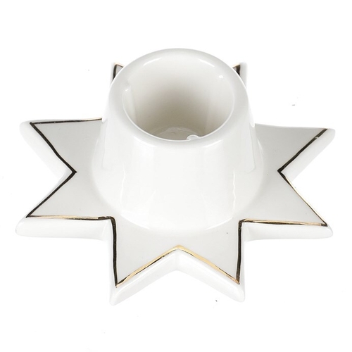 Svícen na kónickou svíčku - porcelán, tvar hvězdy, bílý