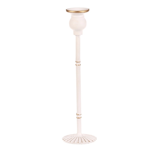 Svícen kovový - 30 cm, na kónickou svíčku, bílý