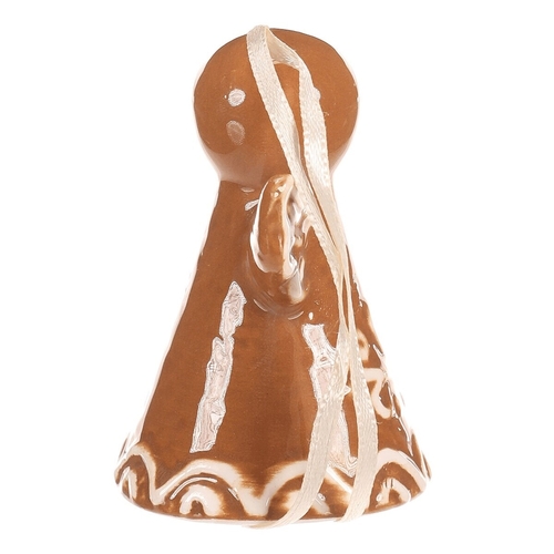 Zvonek perníkový - keramika, tvar anděl, závěsný, hnědý