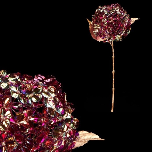 Hortenzie - umělá řezaná, pozlacená, fialovo-zlatý květ