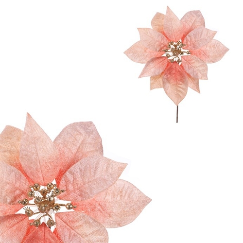 Vánoční růže - umělý květ, zlatý střed, růžový