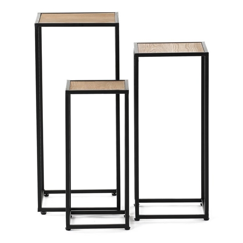 Stojan kovový, s MDF (dýha jasan), cena za sadu 3 ks