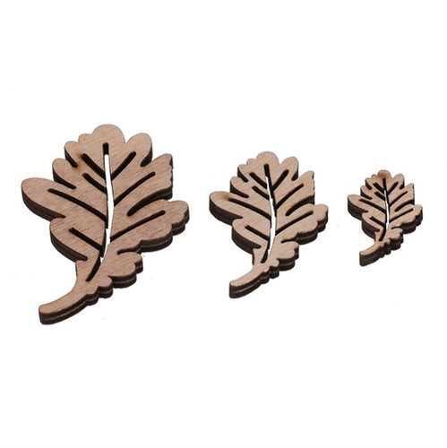 Dubové lístky - dřevěné, přírodní, mix 3 vel., cena za balení (18 ks)