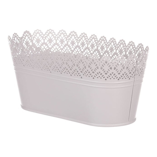 Obal kovový - truhlík, krajkový okraj, barva šedá