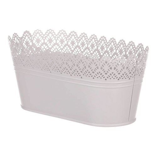 Obal kovový - truhlík, krajkový okraj, barva šedá