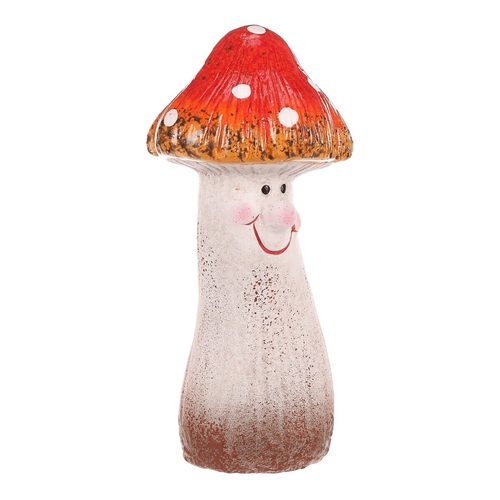 Houba - keramická dekorace, smějící se muchomůrka, špičatý klobouček