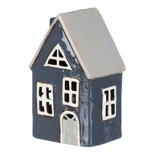 Domeček keramický - na čajovou svíčku, modro-šedý