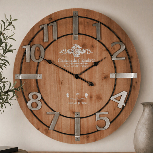 Hodiny nástěnné - pr. 68 cm, MDF s imitací dýhy, kovové číslice