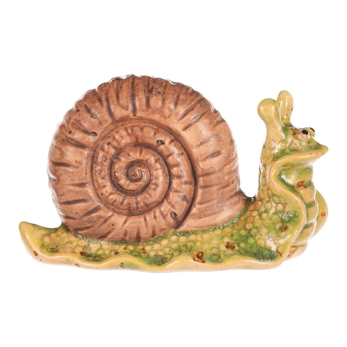 Šnek - keramická figurka, zelený s hnědou ulitou