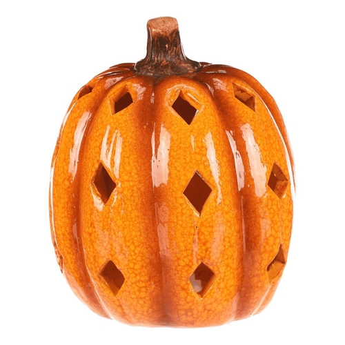 Dýně s otvory - keramika, LED osvětlení, žlutá