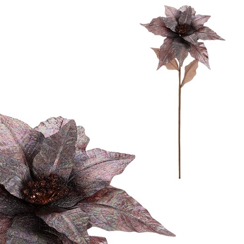 Vánoční růže - umělá řezaná, třpytivý hnědý květ