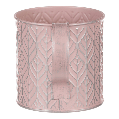 Obal kovový - tvar konve, stříbrný vzor, barva růžová