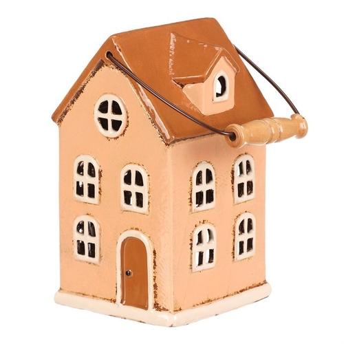 Domeček keramický - patrový, na čajovou svíčku, žlutý