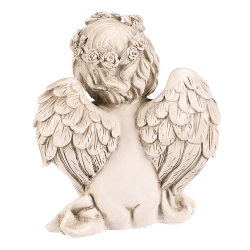 Anděl pietní - polyresin, LED, sedící, sv. šedý