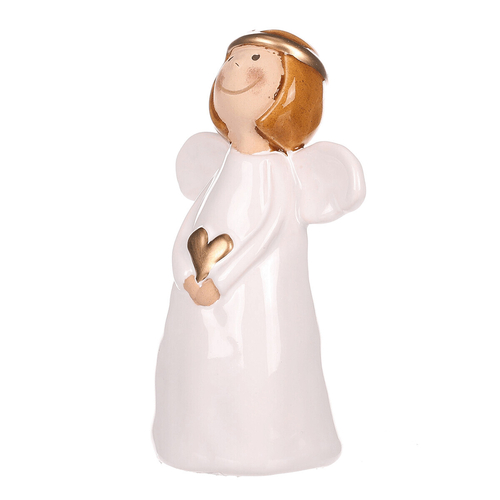 Anděl - keramická figurka, bílá se zlatým srdcem