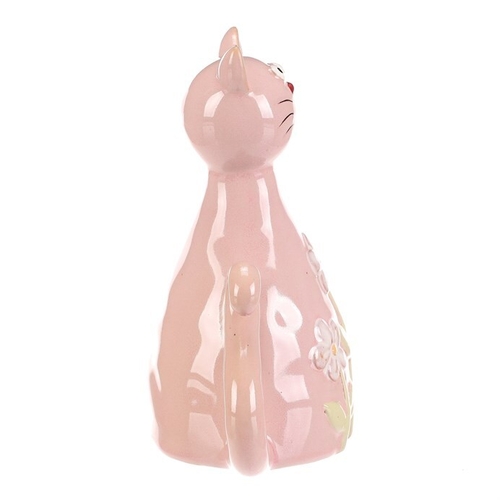 Kočka - keramická figurka, dekor květin, vel. M, růžová