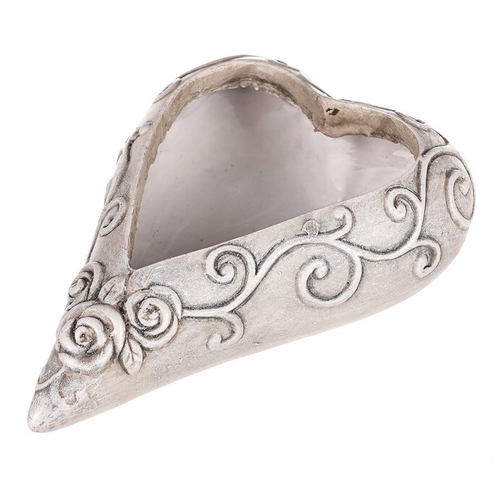 Obal květinový pietní - srdce s růžemi, polyresin, šedý