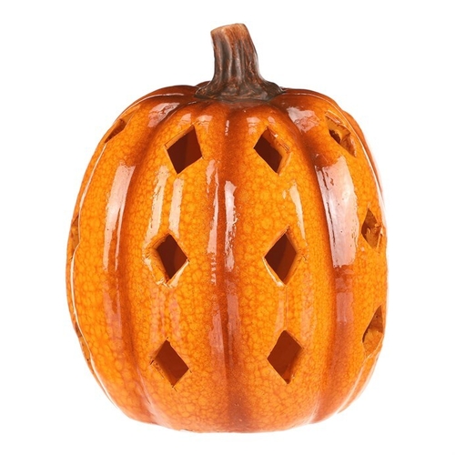 Dýně s otvory - keramika, LED osvětlení, žlutá