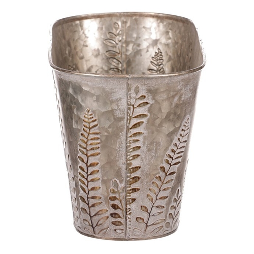 Truhlík z kovu na květiny, v tmavě krémové barvě s kapradím