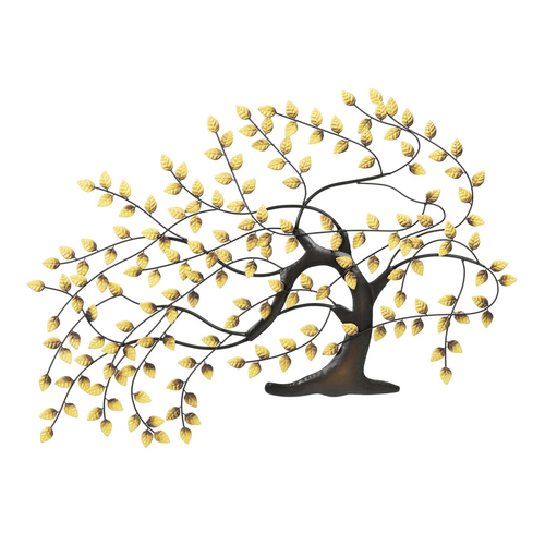 Strom kovový - nástěnná dekorace, špičaté lístky, zlatý