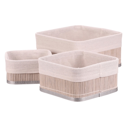 Koš regálový - bambus, šedý, cena za sadu 3 ks