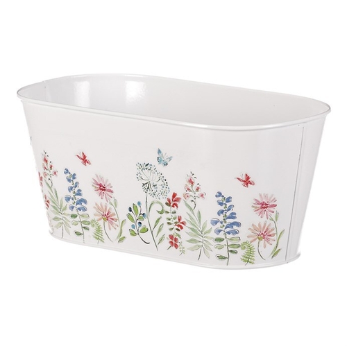 Truhlík kovový - květinový design, barva bílá