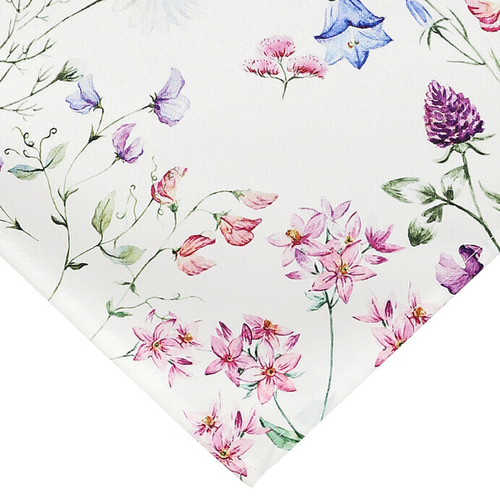Ubrus - barevné luční kvítí, bílý základ, 100 % polyester, 80 x 80 cm
