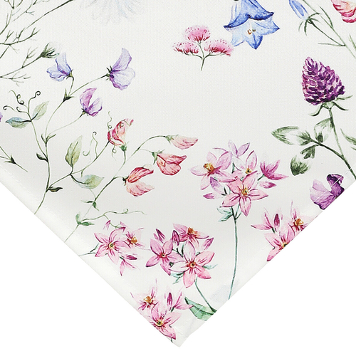 Ubrus - barevné luční kvítí, bílý základ, 100 % polyester, 80 x 80 cm