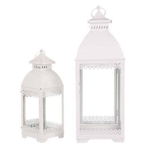 Lucerna kovová - čtyřboká, bílá, cena za sadu 2 ks