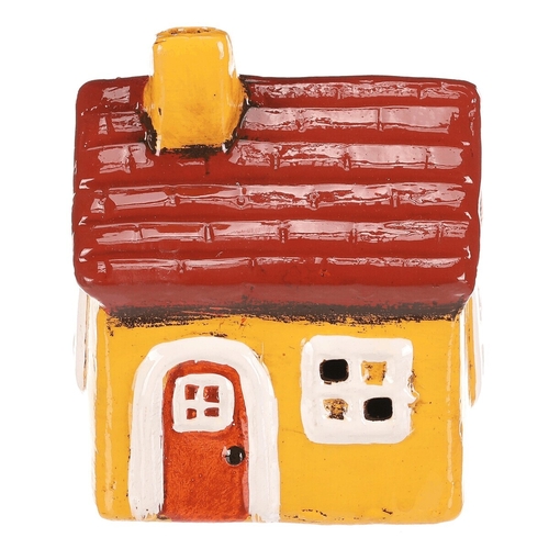 Domeček keramický - LED osvětlení, žlutý s červenou střechou